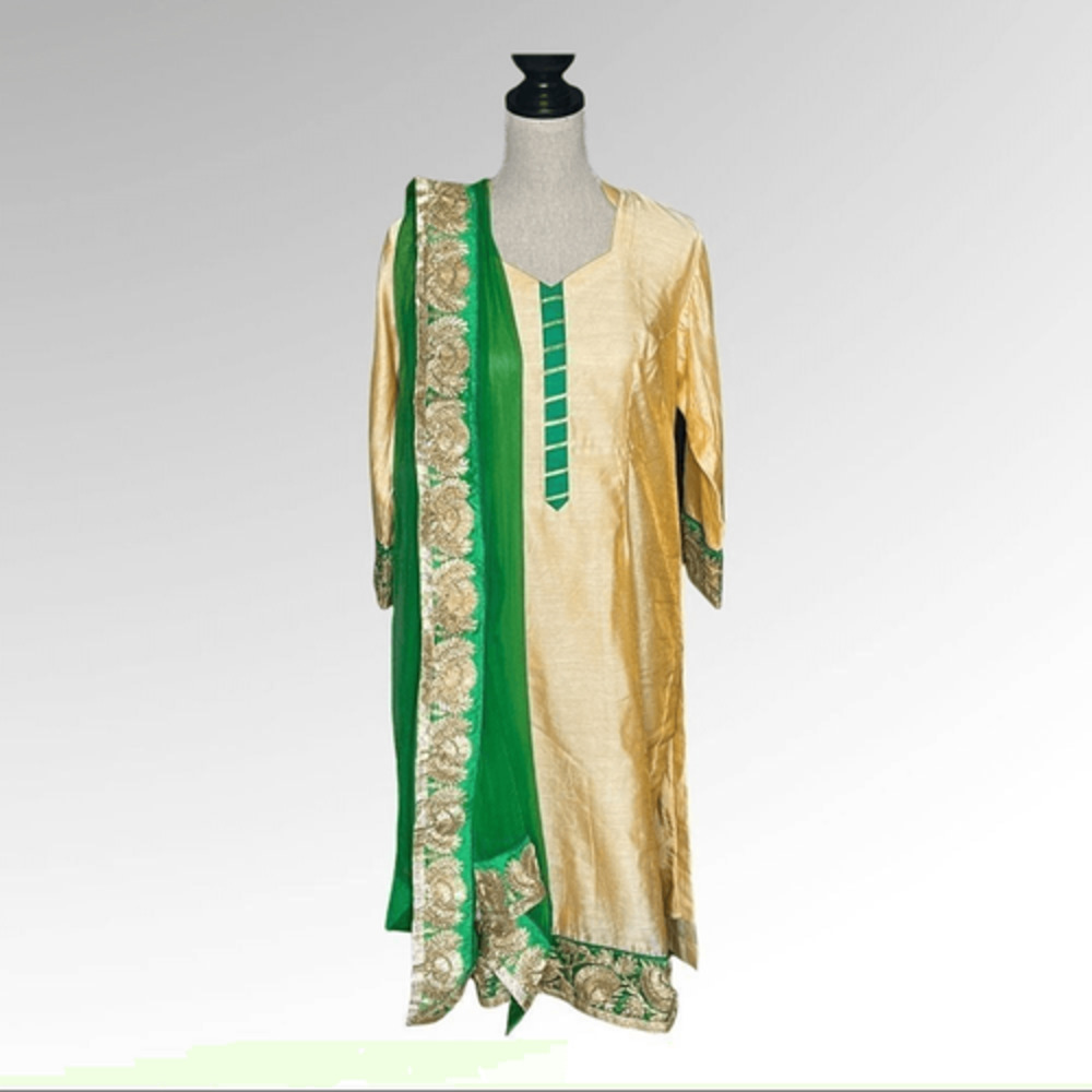 Indian/Punjabi Gold With Green Salwar Kameez 3pc Suit